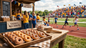 Cherie's mini donuts served at a school sports event concession table