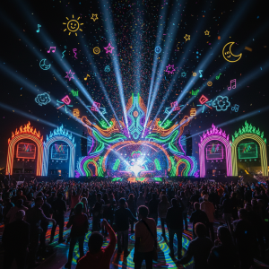 Surreal music festival scene for Confesstival at Truth Night Club Midrand