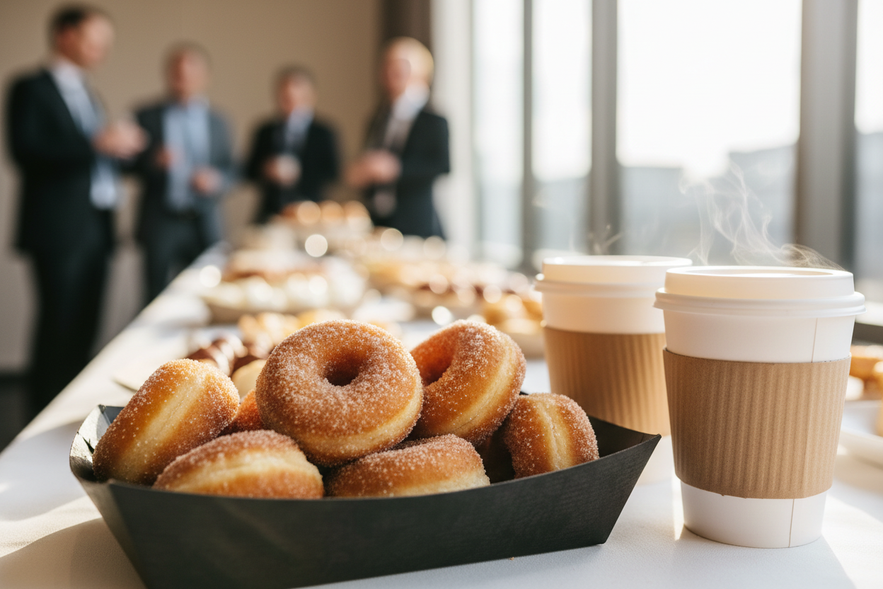 Fresh cinnamon sugar mini donuts served at a corporate event